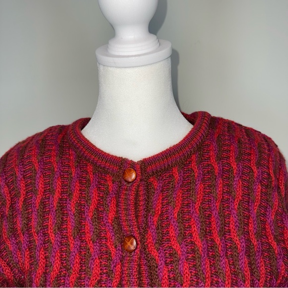Liz Claiborne Vintage 100% Wool Cable Knit Cardigan, Petite L, Bold Retro - Picture 5 of 13